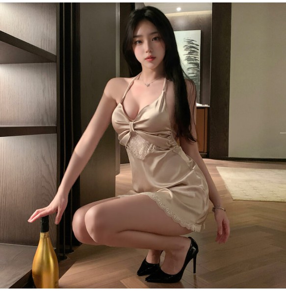 FEE ET MOI - Sexy Deep V Backless Sleepwear (Champagne Gold)